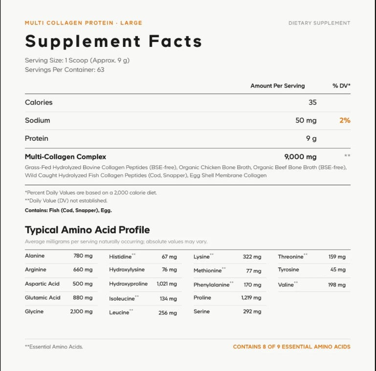 Hydrolyzed Multi Collagen Peptides Powder Type I - II - III - V and X - 20 oz. (63 Servings)